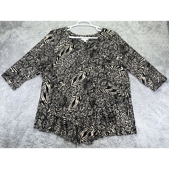 Susan Graver PRINTED LIQUID KNIT TIERED TOP 2X Animal 3/4 Sleeves Shirt - Picture 1 of 8
